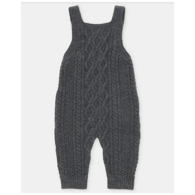 Martin Aranda - Baby Boy Separate Knit Short Overall Moutard, Light Grey - Image 2