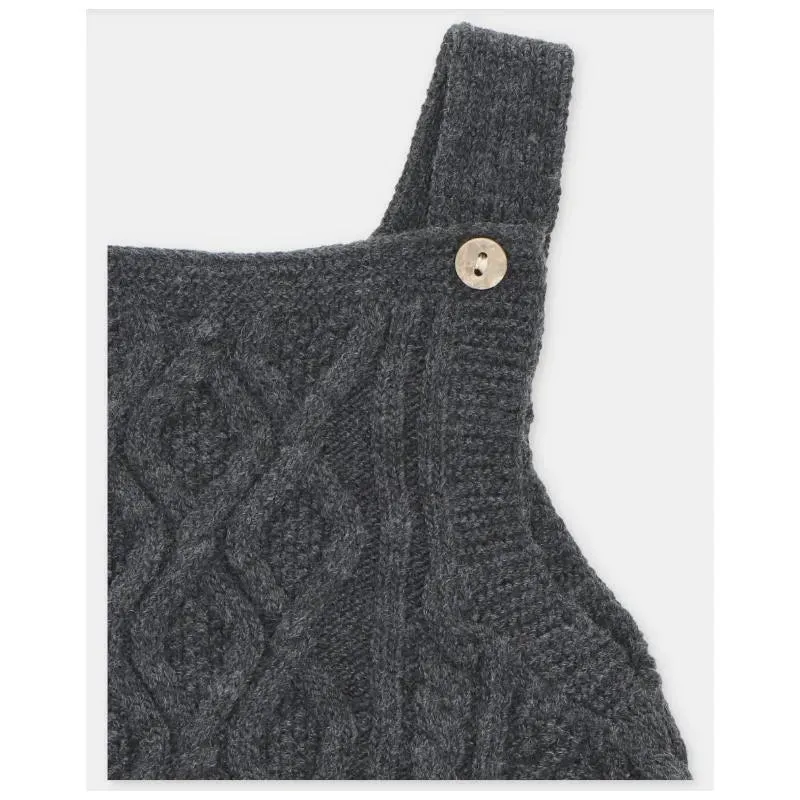 Martin Aranda - Baby Boy Separate Knit Short Overall Moutard, Light Grey - Image 3