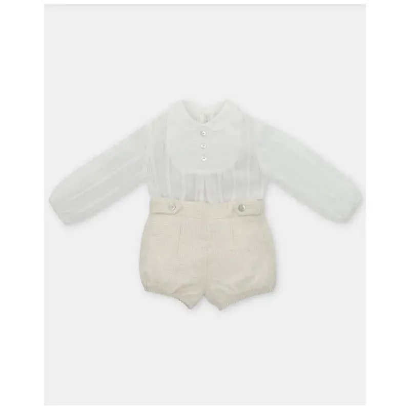 Martin Aranda - Baby Boy Set Shirt & Boys Shorts With Suspenders Tenerezza, Ivory