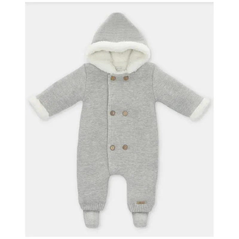 Martin Aranda - Baby Boy Sweater Knit Lined Pramsuit With Removable Feet Glace, Light Blue