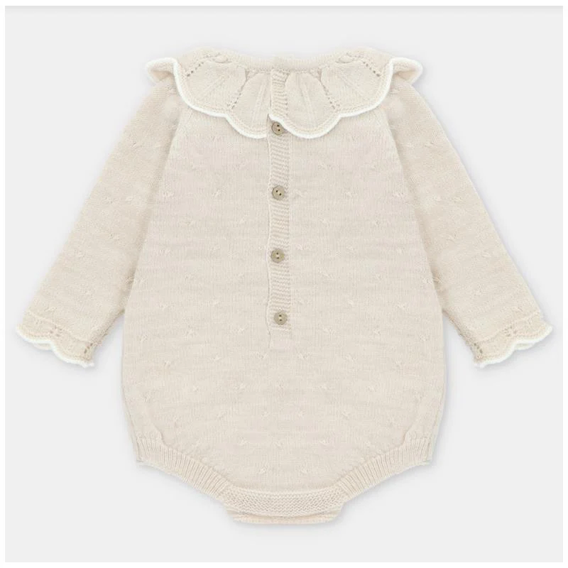Martin Aranda - Baby Girl Draylon Short Knit Romper Liverpool, Beige - Image 2