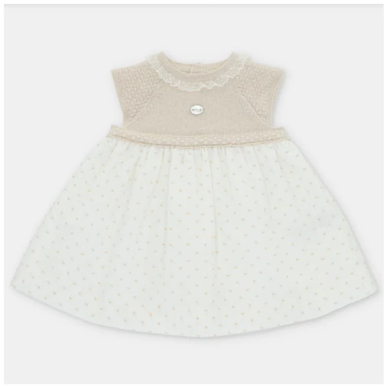 Martin Aranda - Baby Girl Dress Knit & Woven Fabric, Plumeti Volterra, Arena
