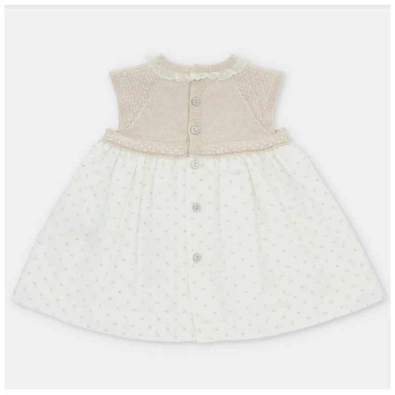 Martin Aranda - Baby Girl Dress Knit & Woven Fabric, Plumeti Volterra, Arena - Image 2