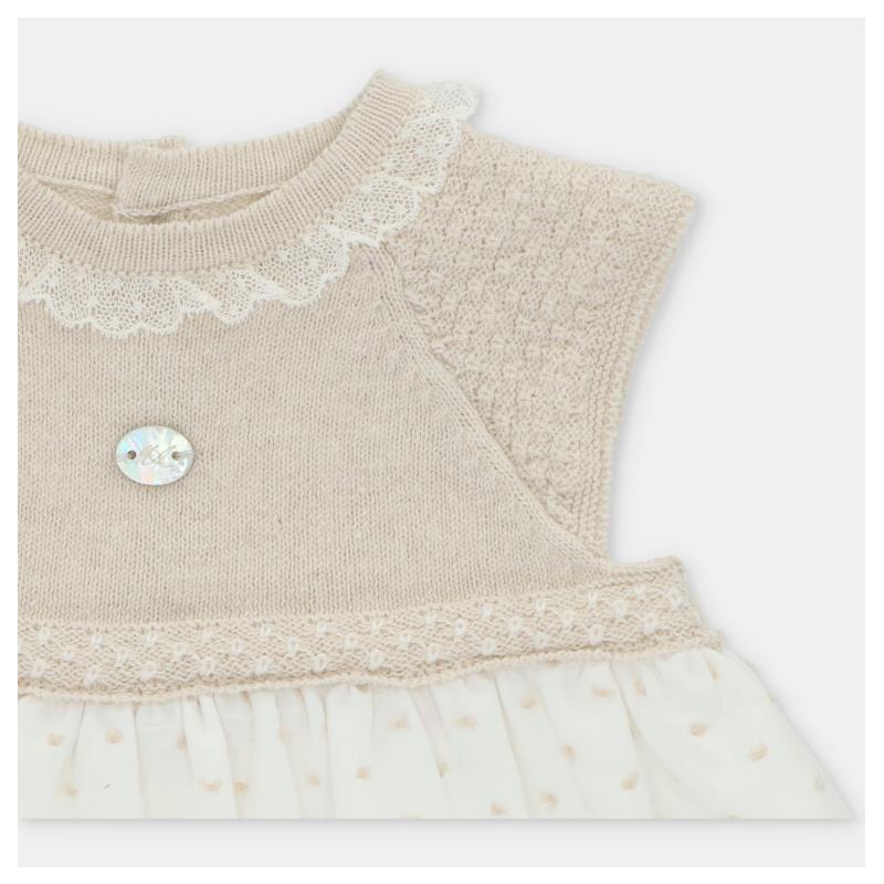 Martin Aranda - Baby Girl Dress Knit & Woven Fabric, Plumeti Volterra, Arena - Image 3