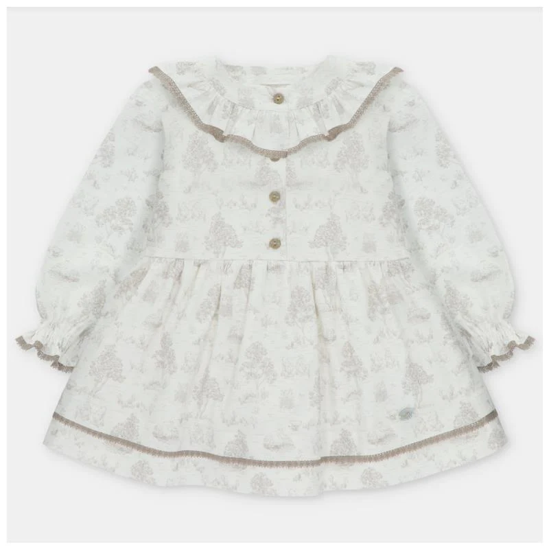 Martin Aranda - Baby Girl Dress Toile De Jouy Newport White & Beige