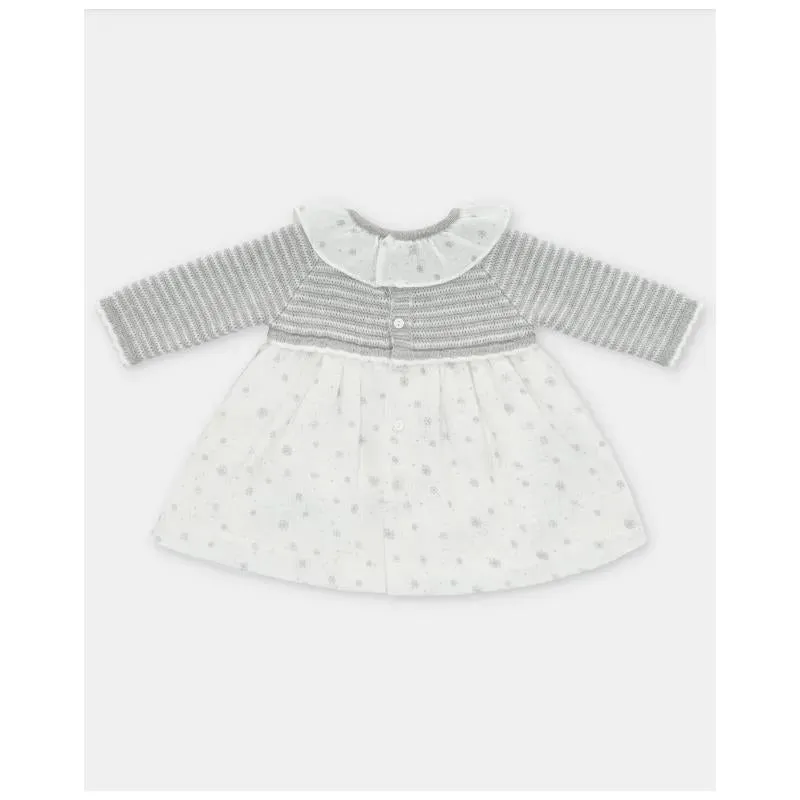 Martin Aranda - Baby Girl Knit Woven Mix Dress & Glace, Light Grey - Image 2