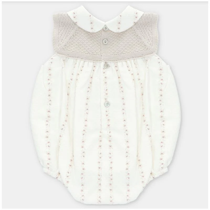 Martin Aranda Baby Girl Short Romper Knit Quebec, Beige Mix - Image 2