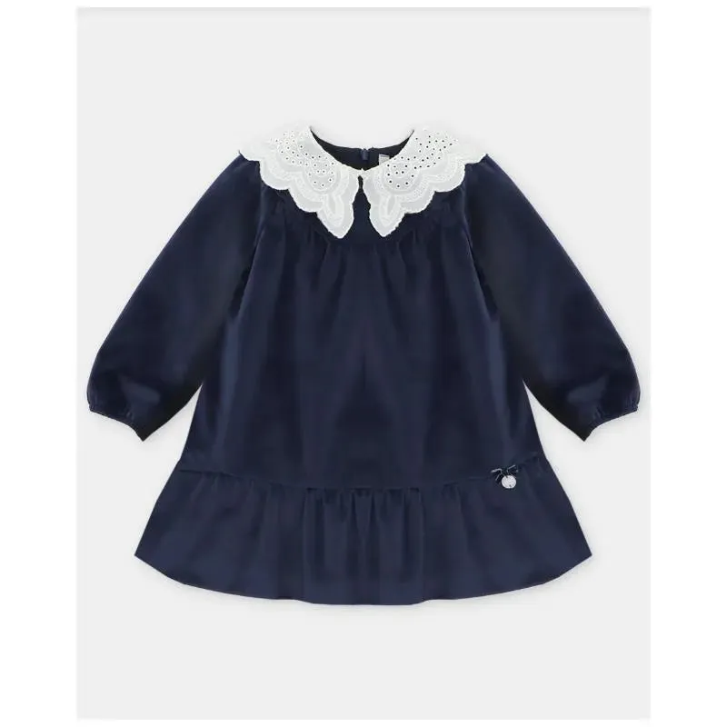 Martin Aranda - Baby Girl Velvet Holiday Dress Dark Blue