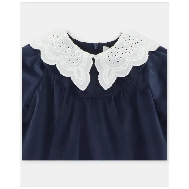 Martin Aranda - Baby Girl Velvet Holiday Dress Dark Blue - Image 3
