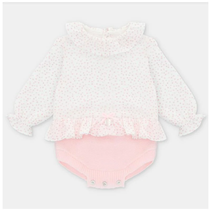 Martin Aranda - Draylon Knit & Woven Short Romper Preston, Light Pink & White