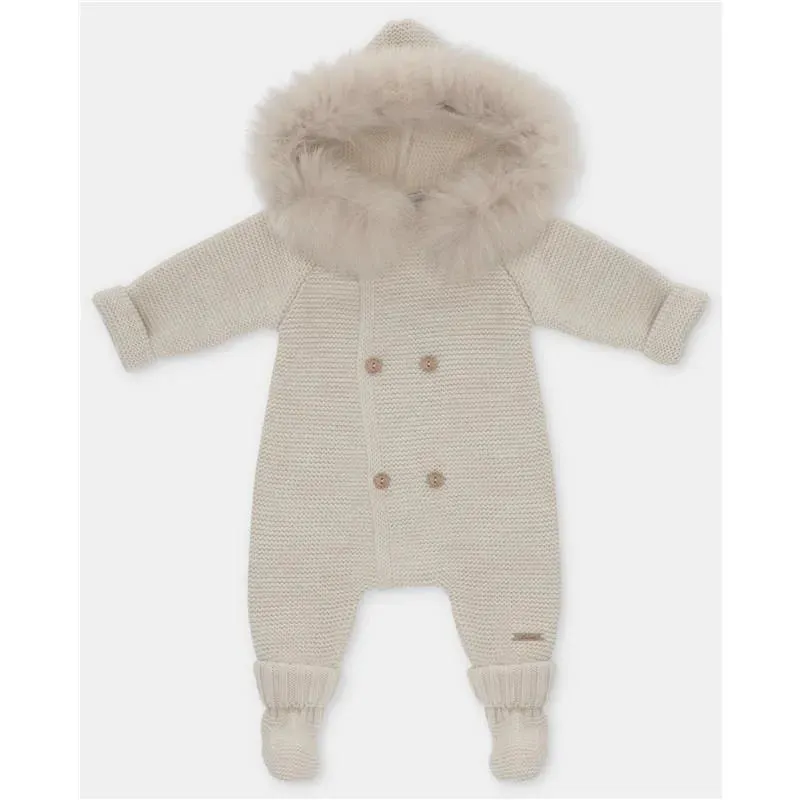 Martin Aranda - Sweater Knit Lined Pramsuit With Removable Feet Real Fur Sabbia, Arena