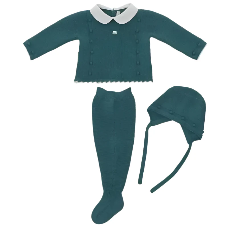 Martin Aranda - Take Me Home Set Petit Flowers Sweater, Leggins & Bonnet, Green