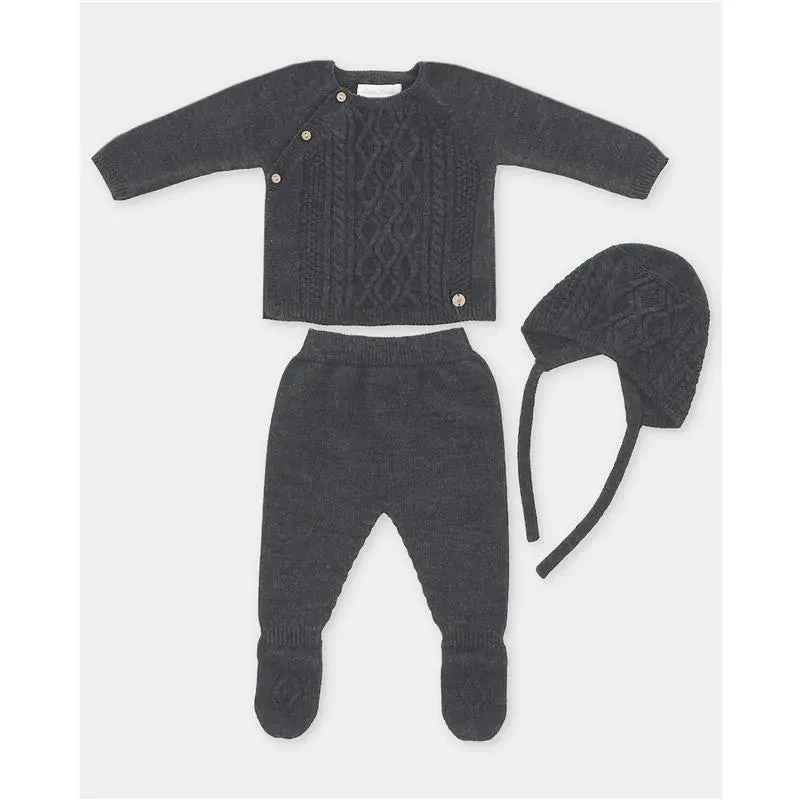 Martin Aranda - Take Me Home Set Sweater, Leggings & Bonnet Moutard, Blue Grey