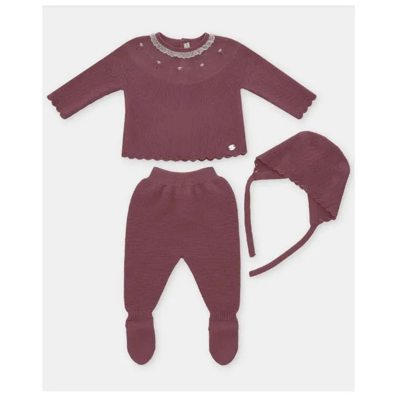 Martin Aranda - Take Me Home Set Sweater, Leggings & Bonnet Plum, Light Pink