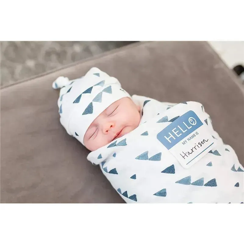 Mary Meyer - Lulujo Hello World Hat & Swaddle Set, Navy Triangles - Image 4