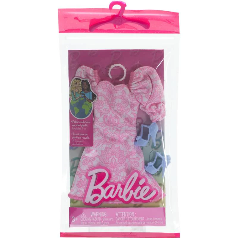 Mattel - Barbie Complete Looks Complete Outfit With Pink Puff Sleeve Dress, Necklace, And Bow Heels - Image 3