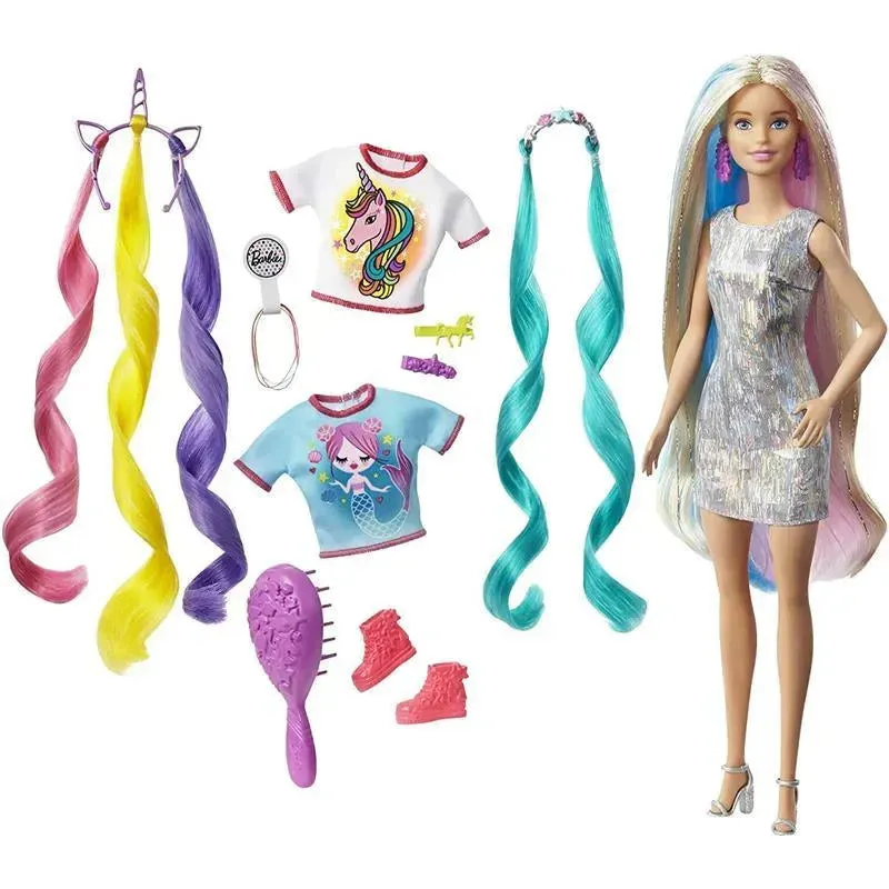 Mattel - Barbie Fantasy Long Colorful Blonde Hair with Mermaid