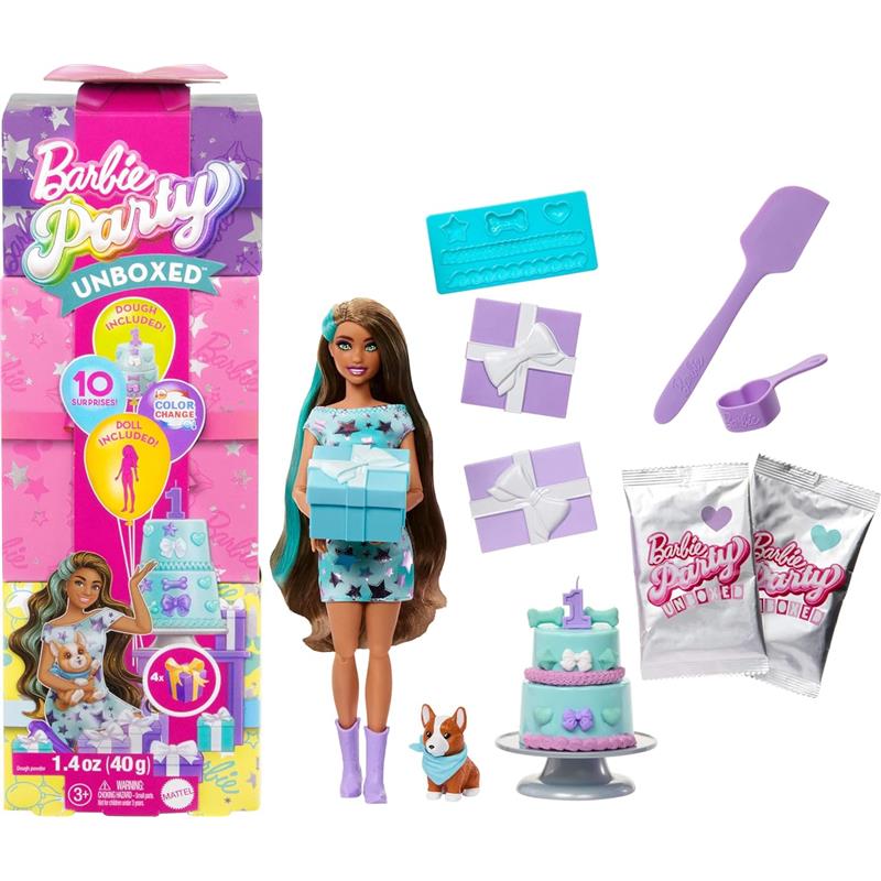 Mattel - Barbie Party Unboxed Doll & Accessories, Blue
