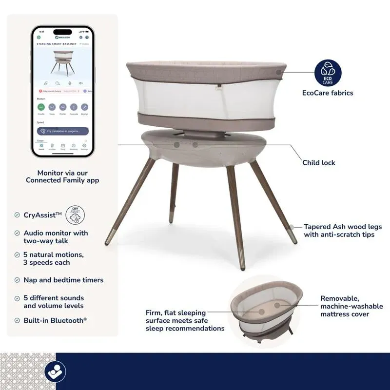 Maxi-Cosi - Starling Smart Bassinet Kindred Collection, Onyx Heritage - Image 2