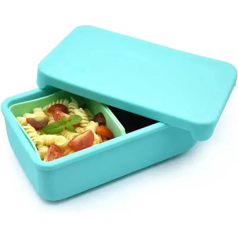 Melii - 100% Silicone Bento Box with Removable Dividers, 2 Compartments, Blue Mint