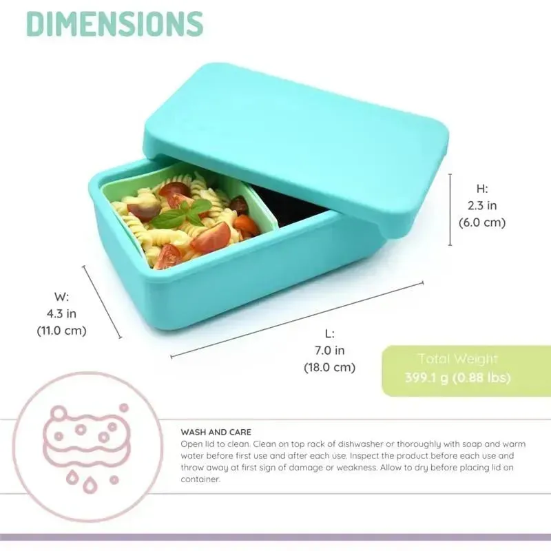 Melii - 100% Silicone Bento Box with Removable Dividers, 2 Compartments, Blue Mint - Image 2
