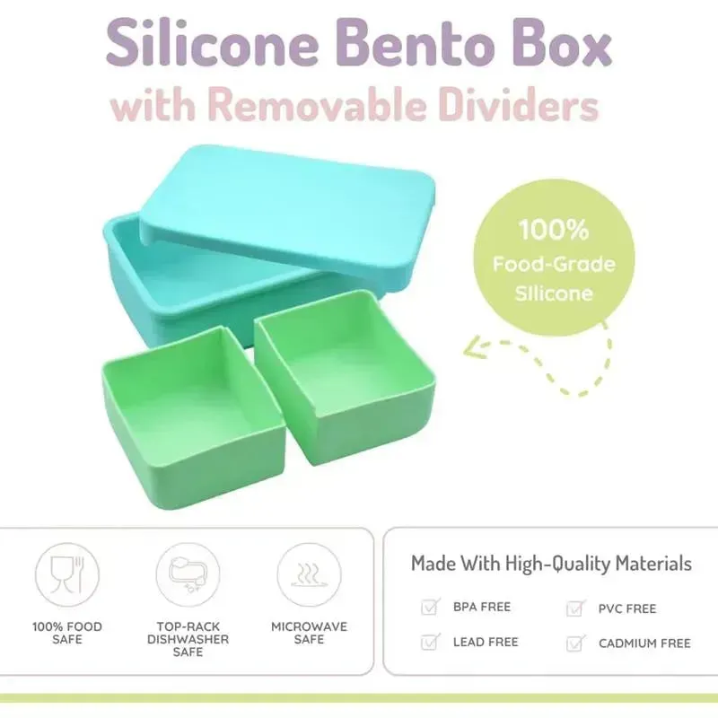 Melii - 100% Silicone Bento Box with Removable Dividers, 2 Compartments, Blue Mint - Image 3