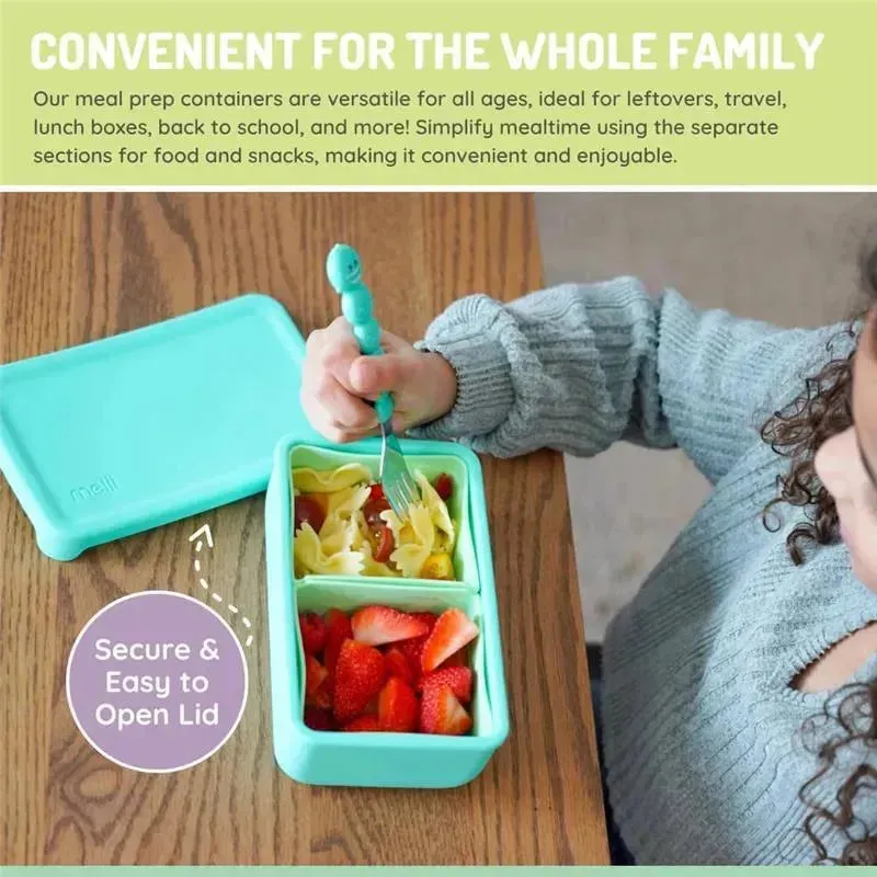 Melii - 100% Silicone Bento Box with Removable Dividers, 2 Compartments, Blue Mint - Image 4