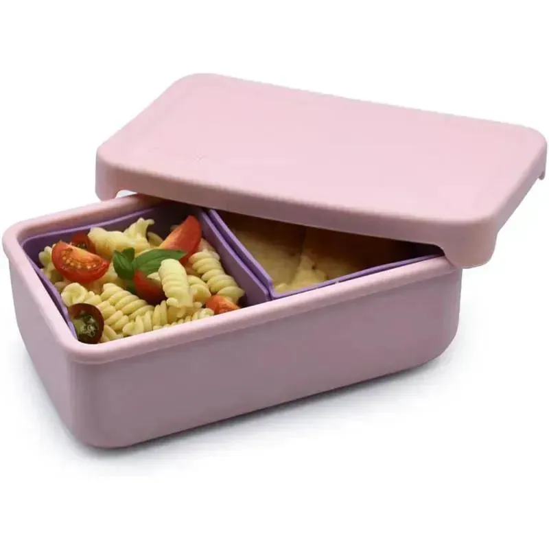 Melii - 100% Silicone Bento Box with Removable Dividers, 2 Compartments, Pink Purple