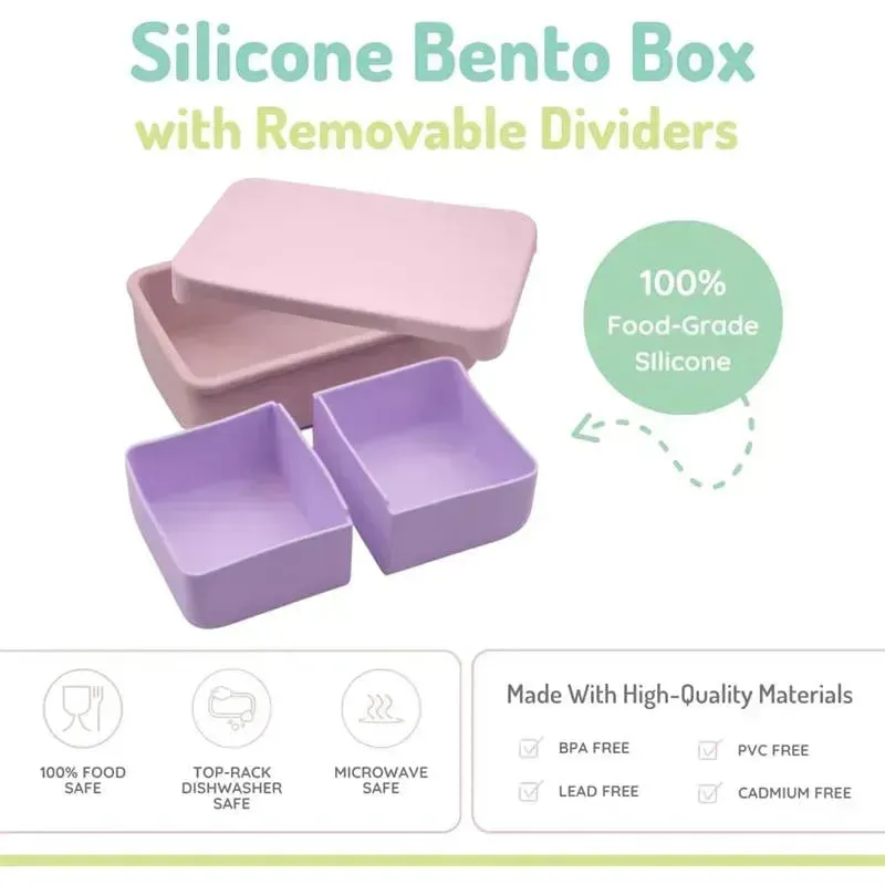 Melii - 100% Silicone Bento Box with Removable Dividers, 2 Compartments, Pink Purple - Image 3