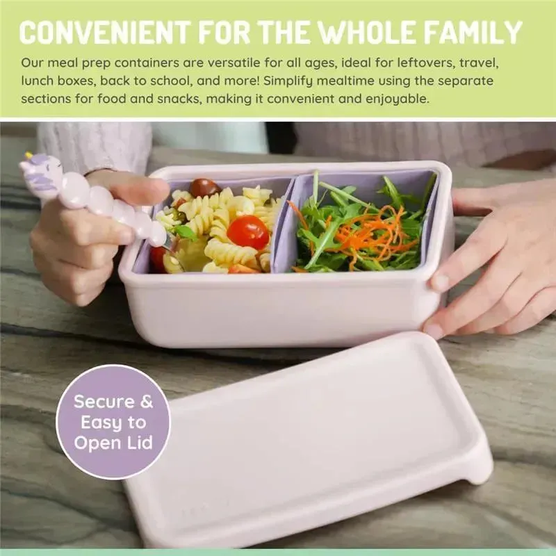Melii - 100% Silicone Bento Box with Removable Dividers, 2 Compartments, Pink Purple - Image 5
