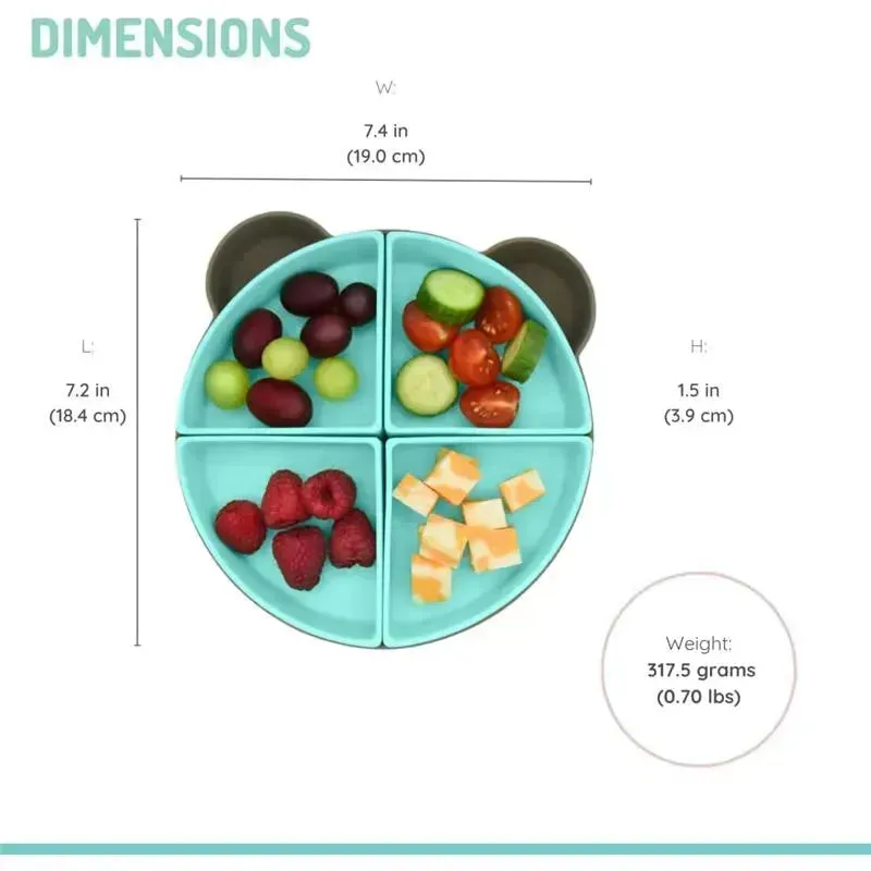 Melii - 100% Silicone Divided Suction Plate with Removable Dividers, Bear - Image 2