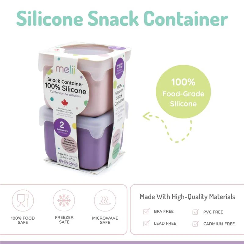 Melii - 2Pk Silicone Snack Container, 236ml/8oz per Container, Pink & Purple - Image 4