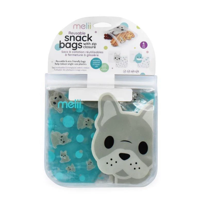 Melii 4Pk Reusable Eva Animal Snack Bags, 2 Bulldog & 2 Shark - Image 3