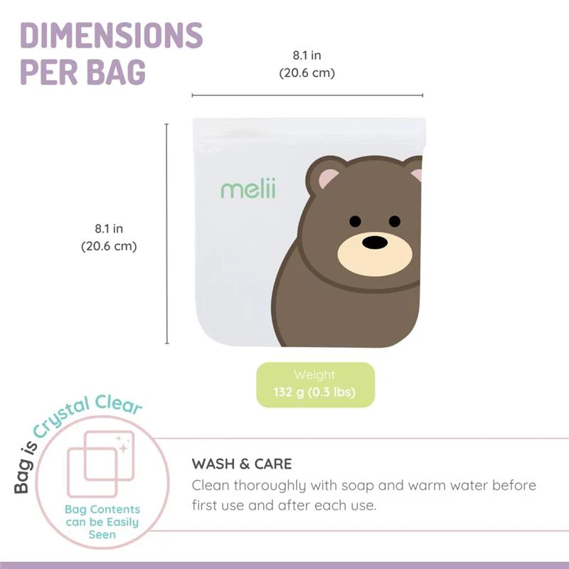 Melii - 4Pk Reusable Sandwich & Snack Bags for Kids, 2 Panda & 2 Bear - Image 2