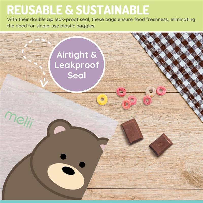 Melii - 4Pk Reusable Sandwich & Snack Bags for Kids, 2 Panda & 2 Bear - Image 5