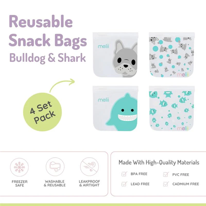 Melii - 4Pk Reusable Sandwich & Snack Bags for Kids & Adults, 2 Cat & 2 Unicorn - Image 3