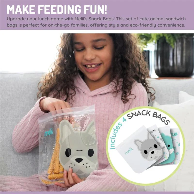 Melii - 4Pk Reusable Sandwich & Snack Bags for Kids & Adults, 2 Cat & 2 Unicorn - Image 4