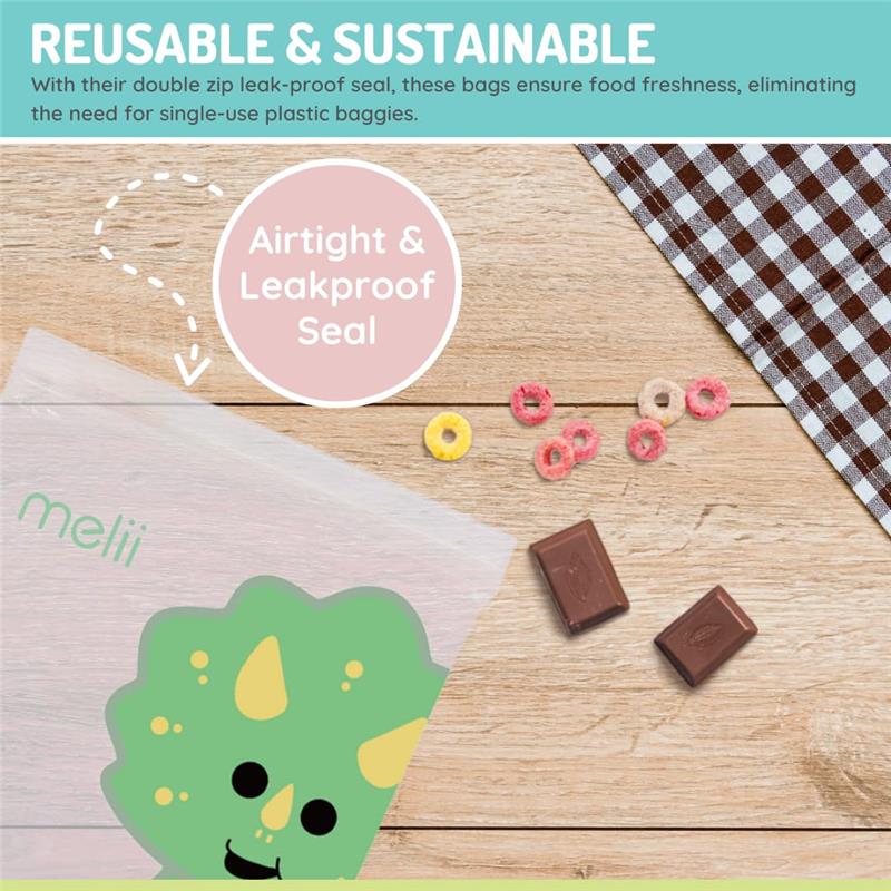 Melii - 4Pk Reusable Sandwich & Snack Bags for Kids & Adults, 2 Dinosaur & 2 Lion - Image 5