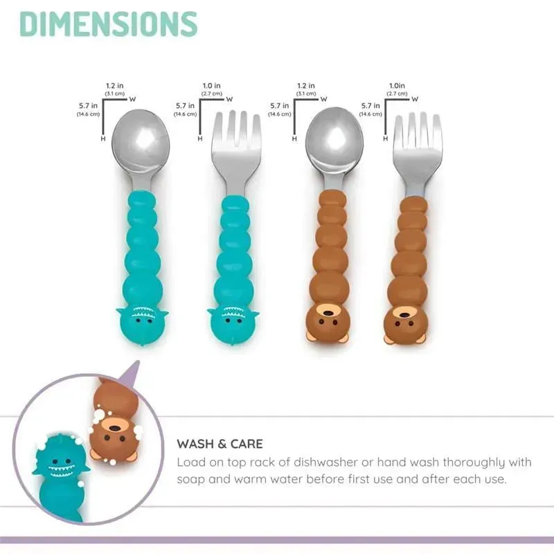 Melii - 4Pk Toddler & Kid Feeding Spoon & Fork Set, Shark & Bear - Image 2