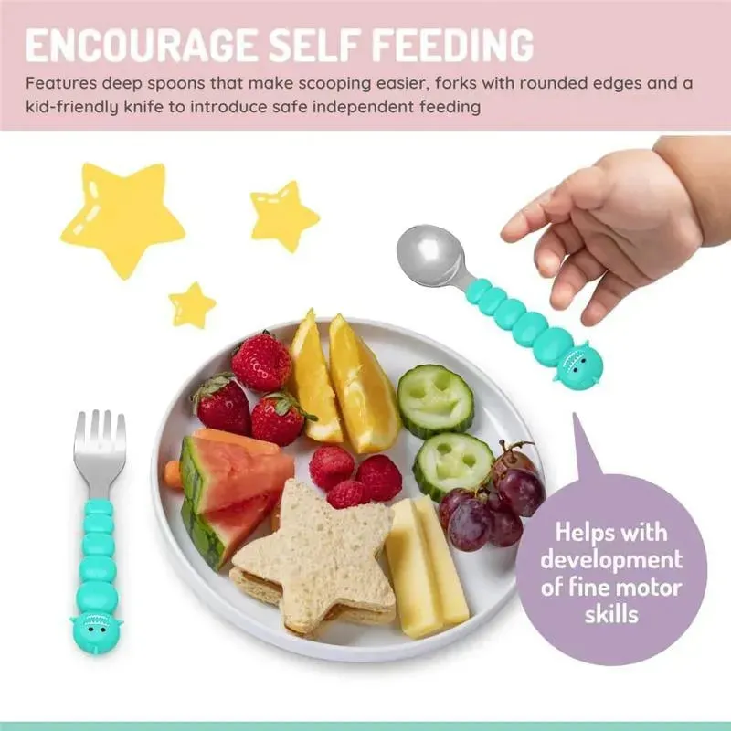 Melii - 4Pk Toddler & Kid Feeding Spoon & Fork Set, Shark & Bear - Image 5