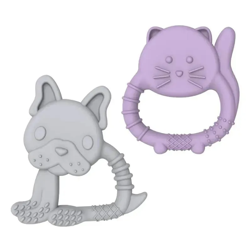 Melii - Baby Teethers, 100% Food Grade Silicone, Multiple Textures, BPA Free, Bulldog & Cat
