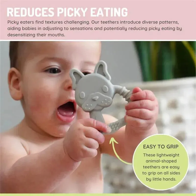 Melii - Baby Teethers, 100% Food Grade Silicone, Multiple Textures, BPA Free, Bulldog & Cat - Image 5