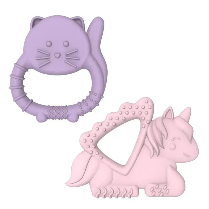Melii - Baby Teethers, 100% Food Grade Silicone, Multiple Textures, BPA Free, Unicorn & Cat