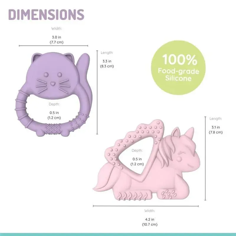 Melii - Baby Teethers, 100% Food Grade Silicone, Multiple Textures, BPA Free, Unicorn & Cat - Image 3