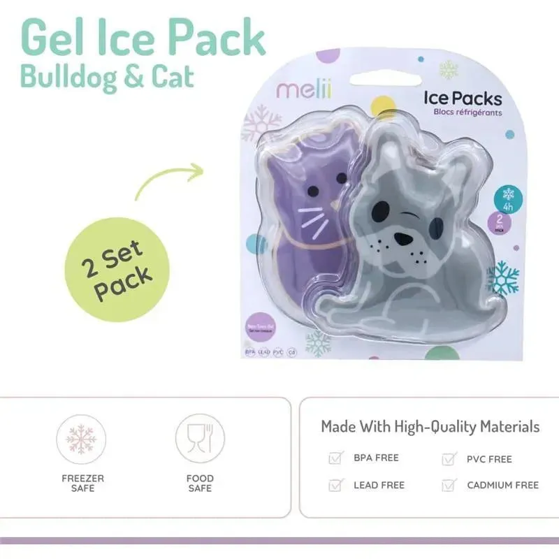 Melii - Gel Ice Packs, 2 Pack, Keep Lunches and Snacks Cool, Reusable, Bulldog & Cat - Image 3