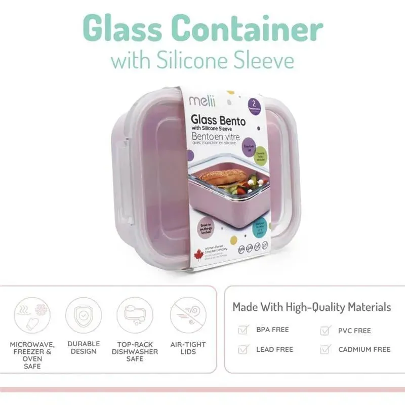 Melii - Glass Bento Box with Sleeve, Oven, Microwave, Freezer & Dishwasher safe, 25oz, Pink - Image 3