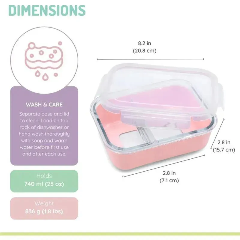 Melii - Glass Bento Box with Sleeve, Oven, Microwave, Freezer & Dishwasher safe, 25oz, Pink - Image 4