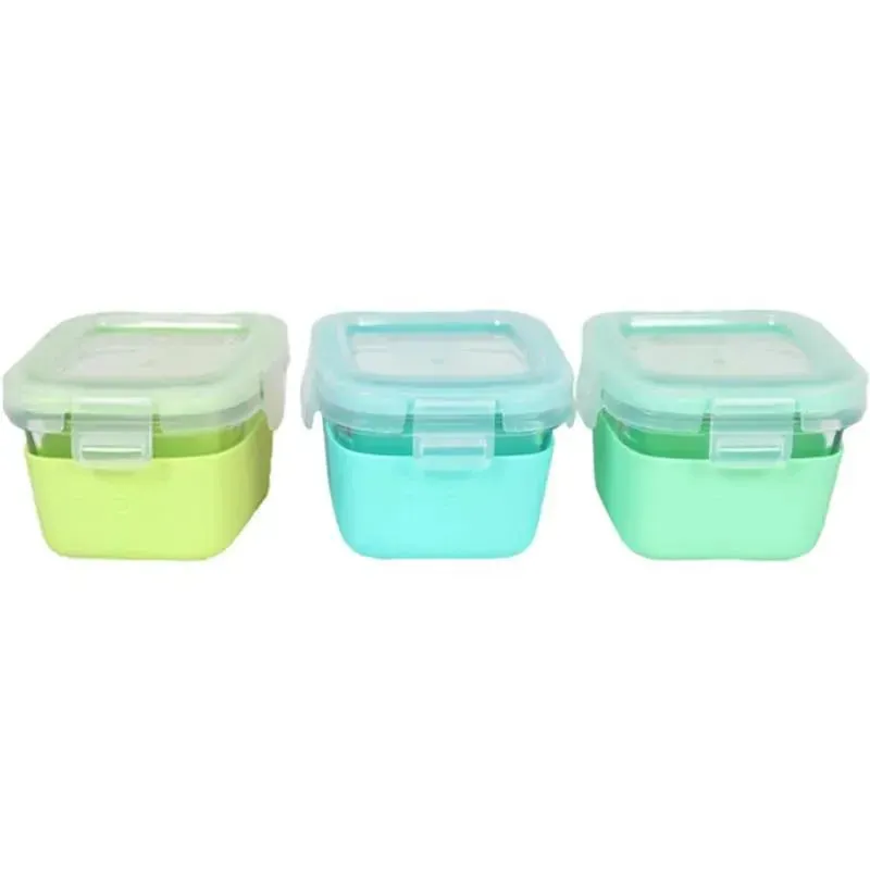 Melii - Glass Food Storage Containers with Silicone Sleeve, 5.4oz, Mint, Blue, Lime