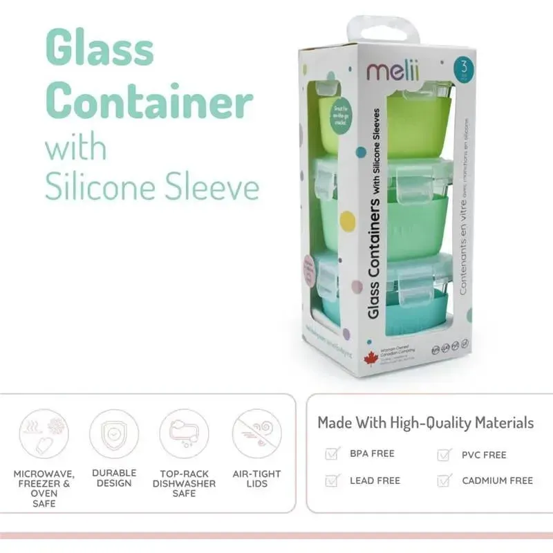 Melii - Glass Food Storage Containers with Silicone Sleeve, 5.4oz, Mint, Blue, Lime - Image 2