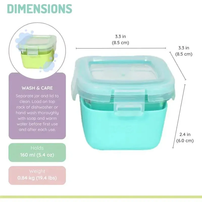 Melii - Glass Food Storage Containers with Silicone Sleeve, 5.4oz, Mint, Blue, Lime - Image 3